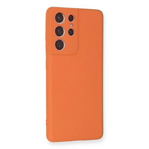 Galaxy S21 Ultra K�l�f Nano i�i Kadife Silikon - Turuncu