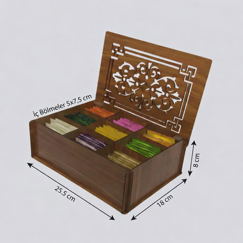 9 B�lmeli Ah�ap Bitki �ay� Organizeri Kapakl� MDF �ay Kutusu Kahve K��esi D�zenleyici