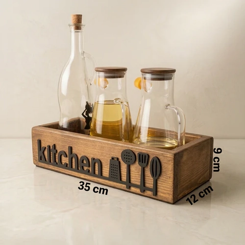 Ah�ap Mutfak Organizeri Ya�danl�k Stand� Kitchen Yaz�l� Tezgah �st� �i�e D�zenleyici