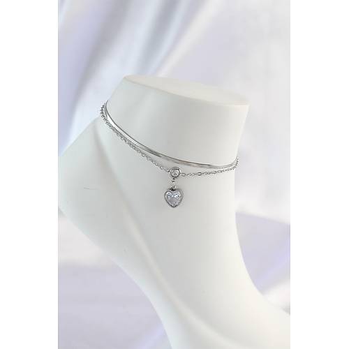 316L �elik G�m�� Renk Zirkon Ta�l� Kalp Tasar�ml� 2li Halhal