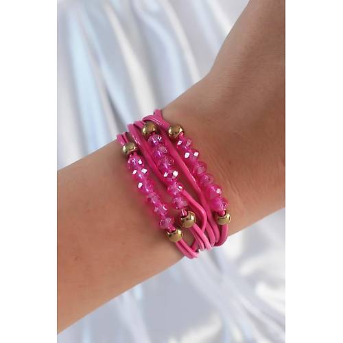 Pembe Renk Zirkon Ta�l� �pli �oklu Bileklik
