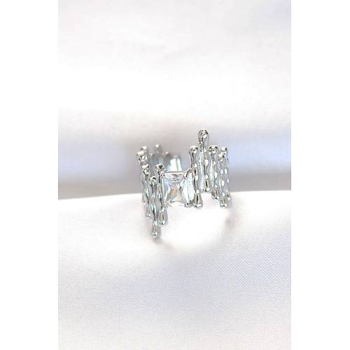 Silver Renk T�rt�kl� Kal�n Baget Ta� Tasar�m Ayarlanabilir Y�z�k