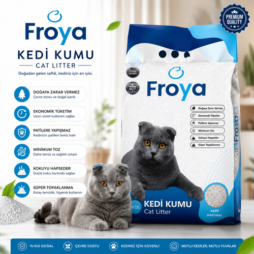 Froya Kokusuz Sade Kedi Kumu 10 Lt Orta Taneli Do�al Topaklanan Tozsuz Kedi Kumu