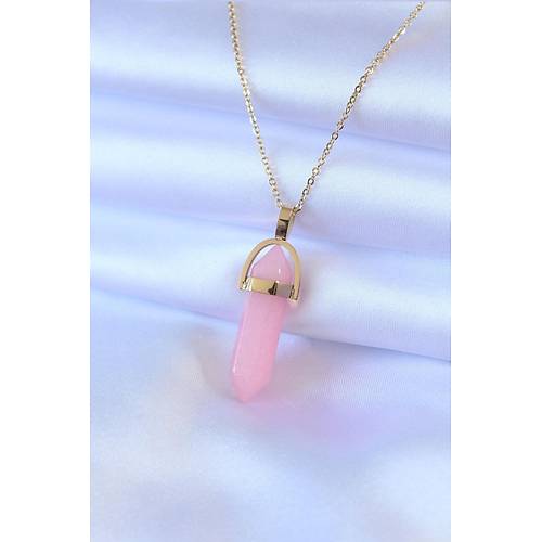 316L �elik Gold Renk Kristal Pembe Ta� Model Kad�n kolye