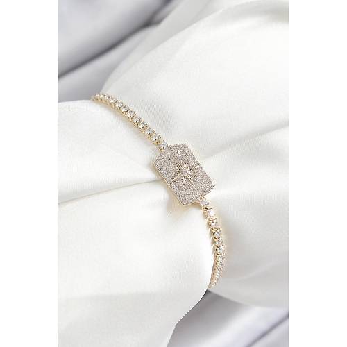 Pirin� Zirkon Ta�l� Kutup Y�ld�z� Model Gold Renk Asans�rl� Kad�n Bileklik