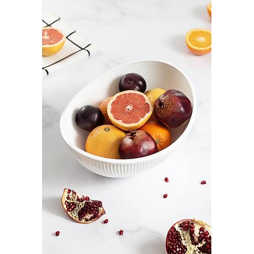 Akrilik Barok Beyaz B�y�k Oval Meyve & Salata Kasesi & Kar��t�rma Kab� / 3,3 Lt (CAM DE��LD�R)