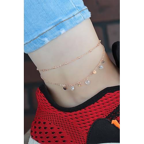 Zirkon Ta�l� Rose Renk �ift Zincirli Hal Hal