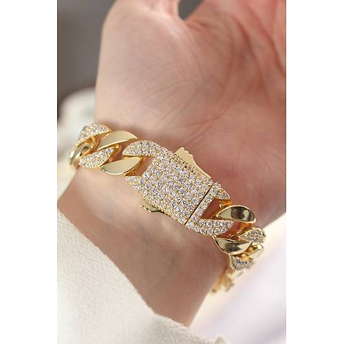 Vip Seri Pirin� Zirkon Ta�l� Gold Renk Gurmet Bileklik