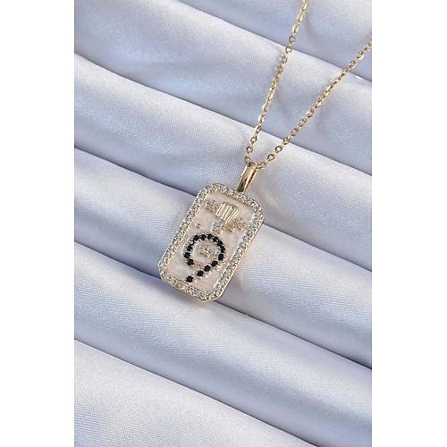 316L �elik Zincir Alt�n Renk Zirkon Ta�l� Minimal Papatya Fig�rl� Tarot Kolye