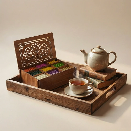 9 B�lmeli Ah�ap Bitki �ay� Organizeri Kapakl� MDF �ay Kutusu Kahve K��esi D�zenleyici