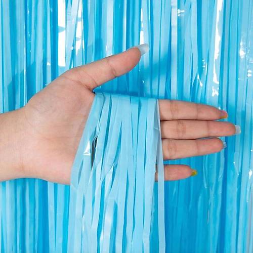 Soft Mavi P�sk�ll� Kap� Perdesi - Parti, Baby Shower, S�nnet S�s�, Cinsiyet Partisi 1x2 m