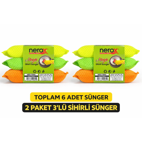 Nerox Magic Sihirli S�nger 3'l� 2 Paket Toplam 6 Adet �ok Ama�l� Temizlik S�ngeri Mutfak Bula��k Banyo Temizlik S�ngeri