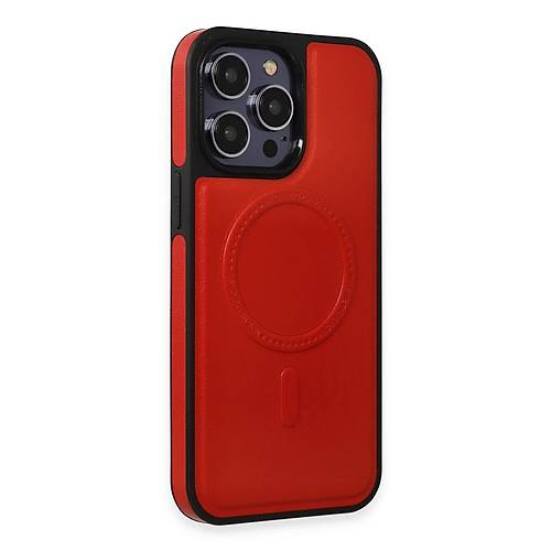 iPhone 13 Pro Max K�l�f Ozzi Magsafe Deri Kapak - K�rm�z�