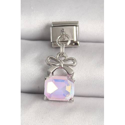 316L �elik G�m�� Renk Pembe Zirkon Ta�l� �anta Model Nomination Charm