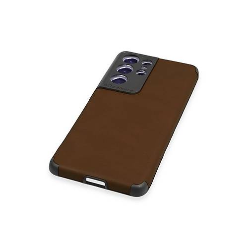 Galaxy S21 Ultra K�l�f Loop Deri Silikon - Kahverengi