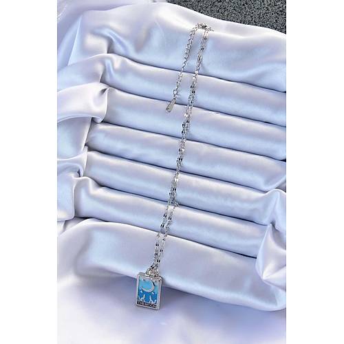 316L �elik Zincir G�m�� Renk Mavi Mineli Ay Fig�r Tarot Kolye