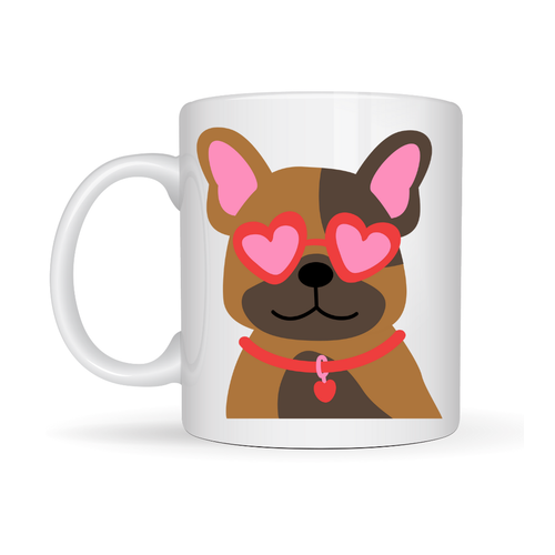 Sevimli French Bulldog Desenli Porselen Kupa Model 48 � Kalpli G�zl�kl� K�pek Tasar�m�, Hediye Kupa, Kahve & �ay Kupas�