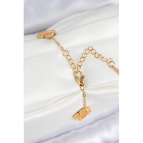 316L �elik Sedefli Turuncu Gold Renk Yonca Kad�n Bileklik