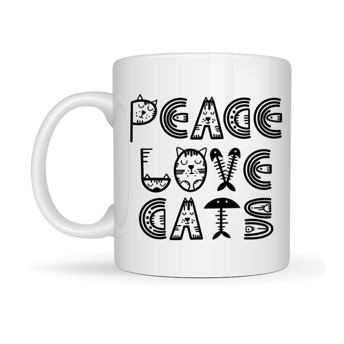 Peace Love Cats � Sevimli Kedi Desenli Porselen Kupa MODEL 60 Kahve & �ay Kupas�