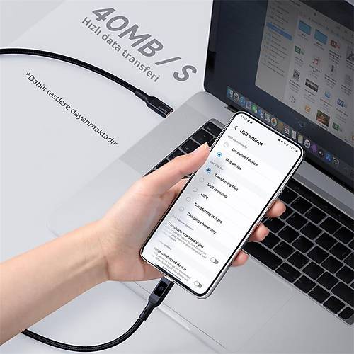 AUKEY CB-MCC102-BK 100W NAYLON �RG�L� 5A 480MBPS TYPE-C TYPE-C LCD EKRANLI KABLO 1.8MT