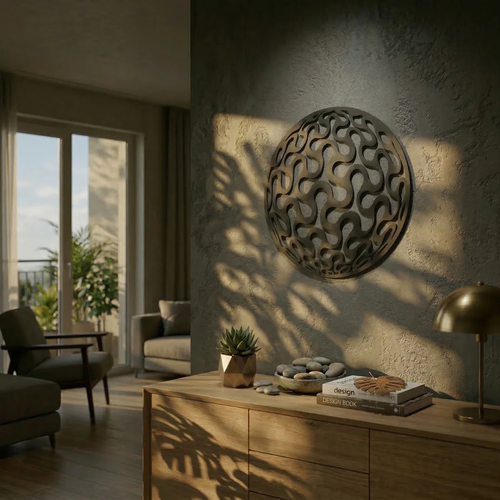 Geometrik Desenli Daire Duvar Tablosu MDF Lazer Kesim Modern Minimal Duvar S�s�