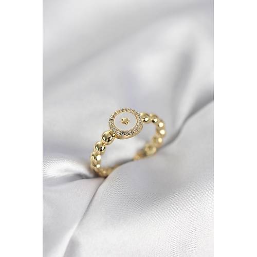 Gold Renk Sedefli Y�ld�z Model Zirkon Ta�l� Kad�n Y�z�k