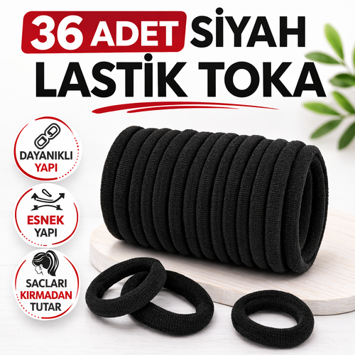 36 Adet Siyah Lastik Toka Kal�n Sa� Lasti�i Dayan�kl� Esnek Sa� Toplama Tokas� Kad�n ve K�z �ocuk Sa� Aksesuar� �oklu Paket