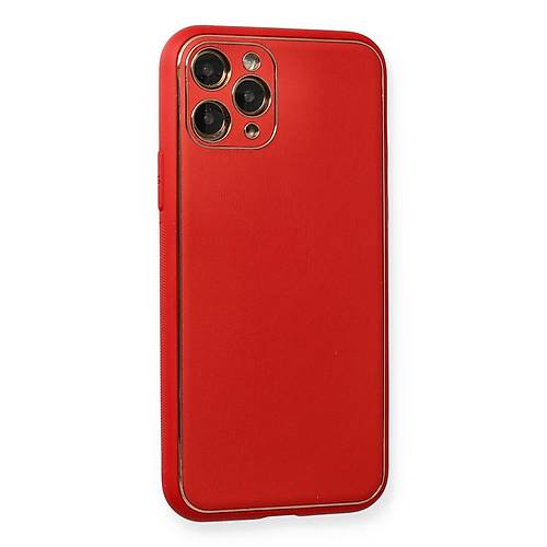 iPhone 11 Pro Max K�l�f Coco Deri Silikon Kapak - K�rm�z�