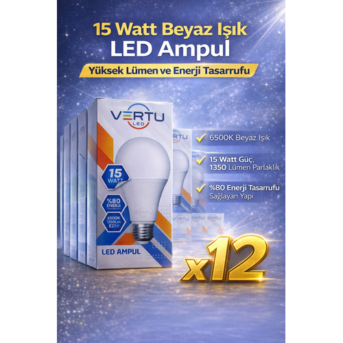 LED Ampul 15 Watt Beyaz I��k 6500K Y�ksek L�men E27 Duy Enerji Tasarruflu 12 Adet