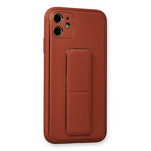 iPhone 12 K�l�f Coco Deri Standl� Kapak - Fu�ya