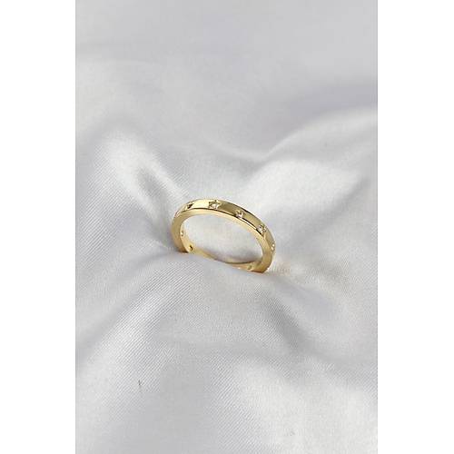 Pirin� Gold Renk Y�ld�z Detayl� Alyans Model Kad�n Y�z�k