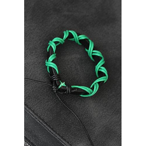 Ye�il �pli Siyah Renk Deri Erkek Bileklik