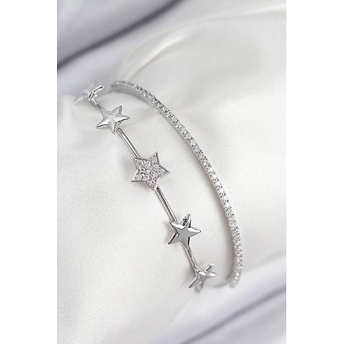 Pirin� Zirkon Ta�l� Y�ld�z Model G�m�� Renk Kad�n Bileklik