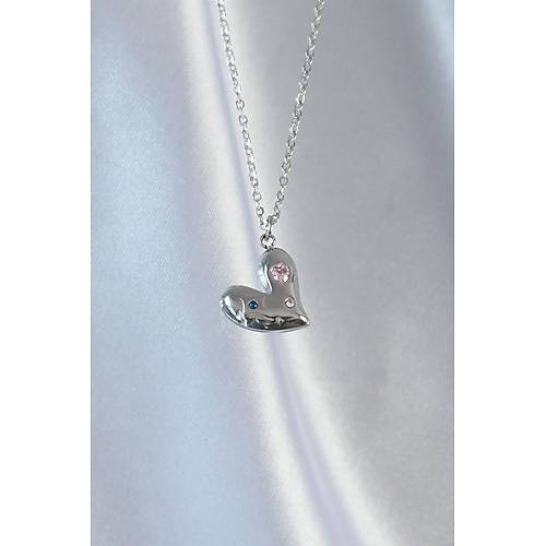 316L �elik Zincir G�m�� Renk Renkli Zirkon Ta�l� Kalp Kolye