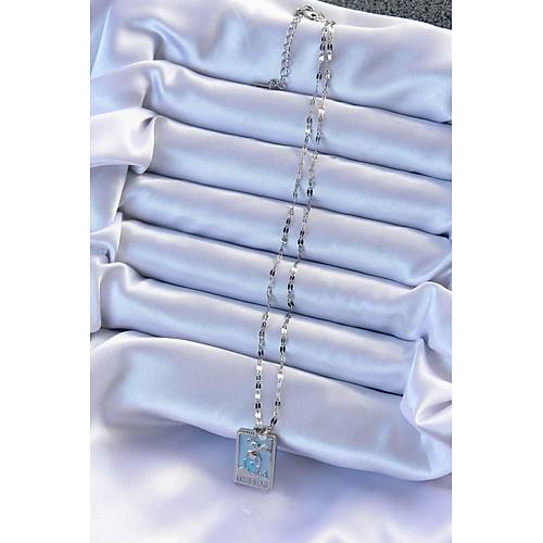 316L �elik Zincir G�m�� Renk Mavi Mineli Tarot Kolye
