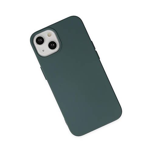 iPhone 14 K�l�f Nano i�i Kadife Silikon - Koyu Ye�il