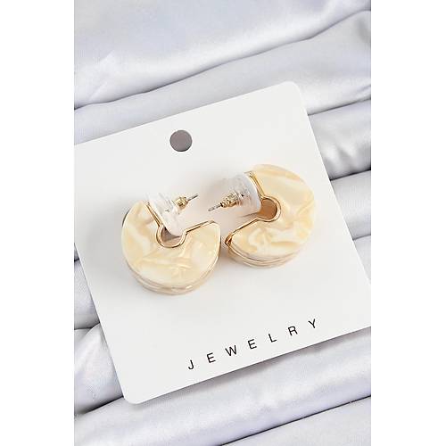 Pirin� Mermer Desenli Vintage Yar�m Halka Model Gold Renk Kad�n K�pe