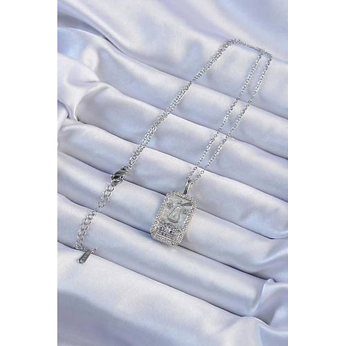 316L �elik Zincir G�m�� Renk Lila Zirkon Ta�l� Tarot Kolye