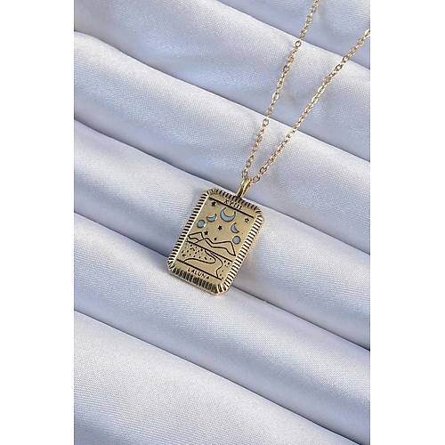 316L �elik Zincir Eskitme Alt�n Renk Ay Fig�rl� Tarot Kolye