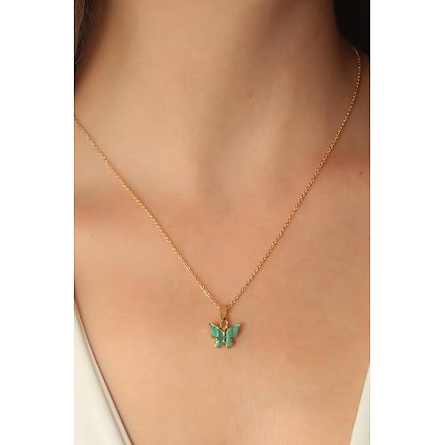 Gold Ye�il Renk Kelebek Fig�r Kad�n Kolye