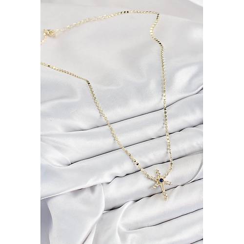 Pirin� Zirkon Ta�l� Kutup Y�ld�z� Model Ezme Zincir Gold Renk Kad�n Kolye