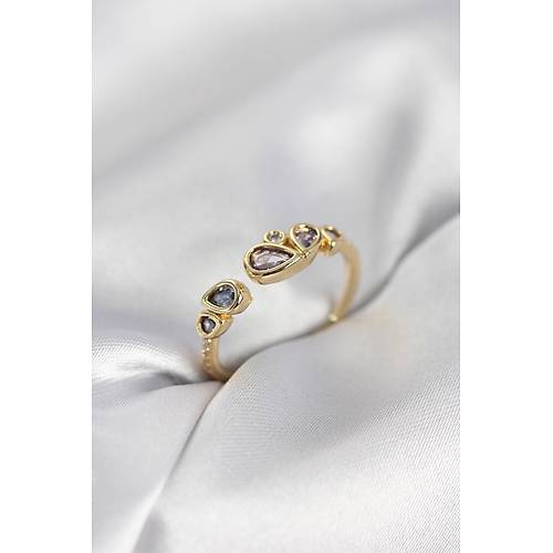 Gold Renk Mor Damla Zirkon Ta�l� Kad�n Y�z�k