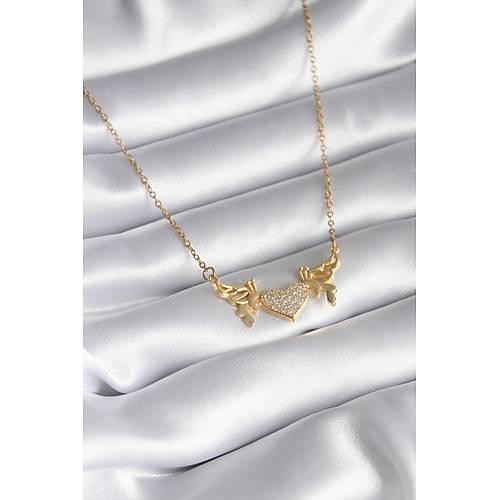 316L �elik Gold Renk Zirkon Ta�l� Kanatl� Kalp Model Kad�n Kolye