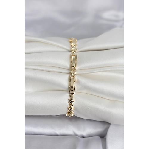 Pirin� Gold Renk Zirkon Ta�l� Ay ve Y�ld�z Model Kad�n Bileklik
