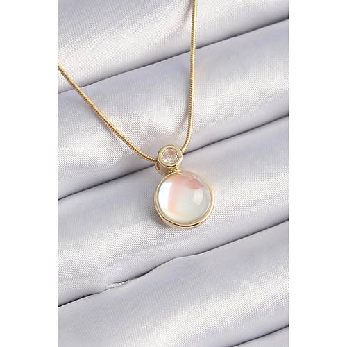 316L �elik Gold Renk Beyaz Sedefli Vintage Kad�n Kolye