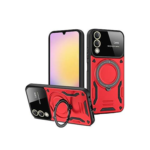 Galaxy S25 Edge K�l�f Joy Lens Standl� Kapak - K�rm�z�