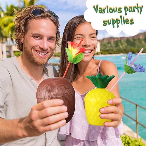 Ananas & Hindistan Cevizi Tasar�ml� Pipetli Bardak Seti (6 Adet)