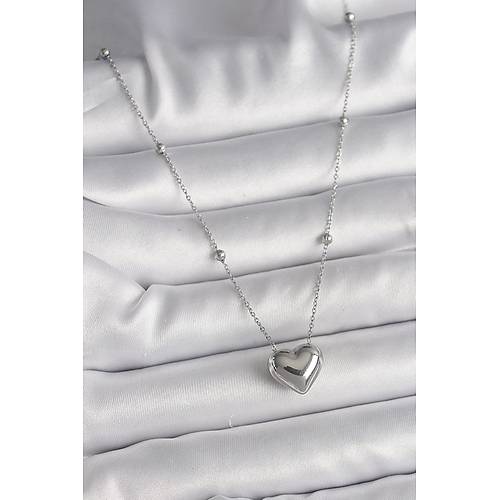 316L �elik G�m�� Renk Top�uk Detay Zincir Kalp Model Kad�n Kolye