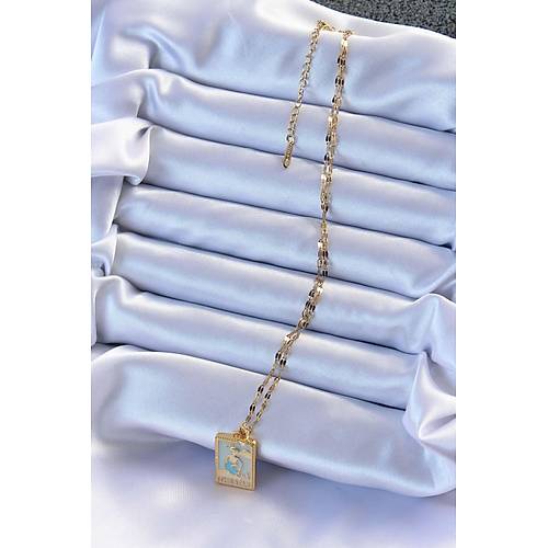 316L �elik Zincir Alt�n Renk Mavi Mineli Tarot Kolye