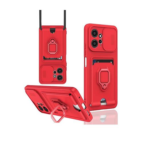 Redmi Note 12 4G K�l�f Zuma Kartvizitli Y�z�kl� Silikon - K�rm�z�